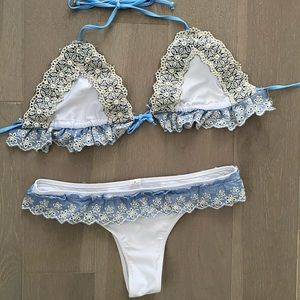 Demon and white ruffle bikini